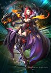  bazooka boots breasts cape cleavage highres horns large_breasts mage narongchai_singhapand red_eyes red_hair weapon white_skin 