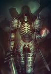  dark_souls dark_wraith full_armor glowing glowing_eye hood mask moni158 ruins skeleton skull solo souls_(from_software) sword weapon 