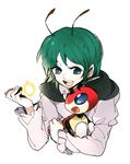  aguruma_(yukisita03) antennae bug cape crossover firefly gen_2_pokemon green_eyes green_hair insect ledian open_mouth pokemon pokemon_(creature) short_hair simple_background smile touhou white_background wriggle_nightbug 