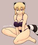  animal_ears araiguma-san barefoot blonde_hair bra breasts cleavage dated expressionless lace lace-trimmed_bra lace-trimmed_panties large_breasts lingerie looking_at_viewer original panties raccoon_ears raccoon_tail red_eyes short_hair sidelocks sitting solo tail tsukudani_(coke-buta) tsurime underwear underwear_only yokozuwari 