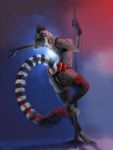  2016 anthro dancing female himeragoldtail lemur looking_at_viewer looking_back mammal pole pole_dancing primate solo 