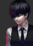  black_background black_hair closed_eyes kaneki_ken male_focus necktie shiromi_(ringo) solo tokyo_ghoul vest 