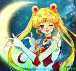  back_bow bangs bishoujo_senshi_sailor_moon bishoujo_senshi_sailor_moon_crystal blonde_hair blue_eyes blue_sailor_collar bow brooch choker circlet crescent_moon double_bun earrings elbow_gloves gloves hair_ornament hairclip jewelry long_hair looking_at_viewer moon moonlight one_eye_closed parted_bangs parted_lips red_bow red_choker sailor_collar sailor_moon sailor_senshi_uniform school_uniform serafuku signature solo sparkle star star_earrings tsuki_ni_kawatte_oshioki_yo tsukino_usagi twintails white_gloves yonyon_(wedding83) 