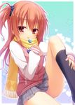  :p absurdres brown_hair candy food highres inaba_meguru knee_up lollipop panties pantyshot pink_panties red_eyes sanoba_witch scarf skirt socks tongue tongue_out underwear yuzu_modoki 