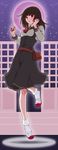  bakemonogatari brown_eyes brown_hair highres karashi_(macaron_times) monogatari_(series) moon school_uniform sengoku_nadeko serafuku shoes short_hair uwabaki 