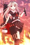  bangs cross_(crossryou) fingerless_gloves gloves hair_flaps kantai_collection long_hair red_eyes remodel_(kantai_collection) school_uniform serafuku solo white_hair yuudachi_(kantai_collection) 