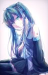  aqua_eyes aqua_hair hatsune_miku highres long_hair necktie sitting smile solo twintails vocaloid yoru_(laciexalice) 