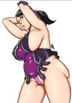  1girl armpit armpits black_hair breasts cattleya female ganto glasses huge_breasts lips looking_at_viewer plump ponytail queen&#039;s_blade queen's_blade simple_background solo thick_thighs thighs 