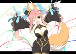  animal_ears bare_shoulders breasts cleavage detached_sleeves fate/extra fate/extra_ccc fate_(series) fox_ears fox_tail hair_ribbon kurikara large_breasts pink_hair ribbon solo tail tamamo_(fate)_(all) tamamo_no_mae_(fate) twintails yellow_eyes 