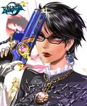  bayonetta bayonetta_(character) bayonetta_2 black_hair blue_eyes female glasses highres short_hair yakibuta_(shimapow) 