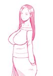  1girl breasts ganto large_breasts long_hair monochrome okita_kyouko okusan simple_background 