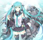  aqua_eyes aqua_hair bad_id bad_pixiv_id cosplay detached_sleeves eighth_note hair_ribbon hatsune_miku kantai_collection konka light_smile long_hair musical_note necktie ribbon skirt solo speaker spring_onion thigh_strap thighhighs turret twintails very_long_hair vocaloid yamato_(kantai_collection) yamato_(kantai_collection)_(cosplay) 