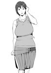  1girl breasts curvy ganto huge_breasts lips monochrome short_hair simple_background standing 