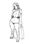  1girl breasts character_request ganto large_breasts monochrome plump simple_background sword weapon 