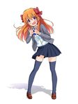  bad_id bad_pixiv_id black_legwear blush bow gekkan_shoujo_nozaki-kun hair_bow highres long_hair open_mouth orange_hair pleated_skirt polka_dot polka_dot_bow purple_eyes rouman_academy_uniform sakura_chiyo school_uniform shoes skirt solo sweatdrop thighhighs yuuki_(yukinko-02727) zettai_ryouiki 