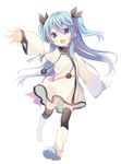  :d black_legwear blue_eyes blue_hair dress hair_ribbon long_hair long_sleeves looking_at_viewer noel_(sora_no_method) open_mouth pom_pom_(clothes) ribbon simple_background sleeves_past_wrists smile solo sora_no_method thighhighs two_side_up white_background white_dress wide_sleeves yuizaki_kazuya 