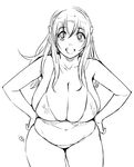  1girl belly breasts character_request ganto hands_on_hips happy headphones huge_breasts long_hair looking_at_viewer monochrome navel nitroplus plump simple_background smile super_sonico 