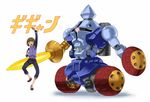  bowl_cut brown_hair collaboration energy_sword fist_pump fujisawa_takashi gigan_(gundam) gundam gundam_build_fighters gyan happy mecha redesign rocket_launcher satta_naoto sazaki_susumu science_fiction shield short_hair simple_background sword weapon wheel 