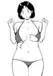  1girl bikini breasts ganto gundam large_breasts mirai_yashima mobile_suit_gundam monochrome plump short_hair simple_background swimsuit 