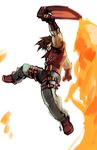  bad_deviantart_id bad_id brown_hair colin_tan fingerless_gloves fire gloves guilty_gear left-handed male_focus muscle reverse_grip sol_badguy solo sword uppercut volcanic_viper weapon 