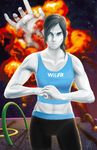  abs badword breasts capri_pants cracking_knuckles cuts explosion final_destination grey_eyes grey_hair injury long_hair master_hand midriff muscle pants ponytail small_breasts solo space spandex super_smash_bros. tank_top white_skin wii_fit wii_fit_trainer 