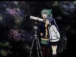  alternate_hairstyle any_(lucky_denver_mint) blue_eyes blue_hair blush brown_eyes commentary grey_hair kantai_collection long_hair looking_at_another multiple_girls night night_sky open_mouth ponytail ribbon samidare_(kantai_collection) silhouette skirt sky star_(sky) stargazing starry_sky talking telescope very_long_hair yuubari_(kantai_collection) 