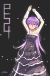  absurdres armpits arms_up bad_id bad_pixiv_id character_name dress game_console hair_ornament highres layered_dress long_hair mr.tendou original personification playstation_4 purple_eyes purple_hair signature solo very_long_hair 