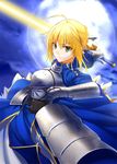  ahoge armor armored_dress artoria_pendragon_(all) blonde_hair dress fate/stay_night fate_(series) full_moon gauntlets green_eyes heirou moon saber solo sword weapon 
