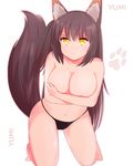  animal_ears black_hair breasts large_breasts long_hair nao_(izuripai) nao_(ritsancrossover) navel panties tail underwear yellow_eyes 