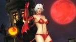  1girl breasts christie_(doa) dead_or_alive dead_or_alive_5 fang full_moon halloween large_breasts moon night official_art pointy_ears white_hair wings 