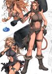  anger_vein boots breasts brown_hair covered_nipples dragon_quest dragon_quest_x hammer highres horns huge_weapon jewelry large_breasts long_hair monster_girl navel o-ring o-ring_top oda_non ogre_(dq10) pointy_ears red_eyes sketch slime_(dragon_quest) spikes tail thighs weapon 