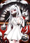  absurdres breasts cannon cleavage covered_mouth cowboy_shot dress highres horns kantai_collection large_breasts long_hair long_sleeves midway_hime red_eyes sai_seki shinkaisei-kan solo turret veins very_long_hair white_dress white_hair 