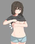  1girl bags_under_eyes black_hair boyshorts breasts brown_eyes character_request copyright_request large_breasts nao_(izuripai) nao_(ritsancrossover) navel solo underboob 