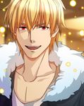  bad_id bad_pixiv_id blonde_hair dairii fate/stay_night fate_(series) fur_collar gilgamesh highres male_focus red_eyes solo sparkle 