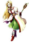  1girl absurdres blonde_hair cecilia_lynne_adelhyde dress green_eyes highres long_hair official_art scan solo staff wild_arms wild_arms_1 