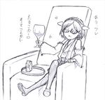  azusa_(azusa0325) bare_shoulders chair cup detached_sleeves drinking_glass glasses hairband japanese_clothes kantai_collection kirishima_(kantai_collection) nontraditional_miko short_hair solo translation_request wine_glass 