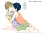  2boys akekure child free! kiss male male_focus multiple_boys nanase_haruka_(free!) simple_background tachibana_makoto translation_request white_background yaoi 