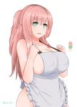  apron breasts erect_nipples huge_breasts long_hair naked_apron nao_(izuripai) nao_(ritsancrossover) pink_hair ponytail sideboob 