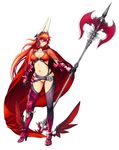  ankle_wings armor belt bikini_armor boots breasts cape demon_girl full_body gloves horns huge_weapon knee_boots large_breasts navel nishii_(nitroplus) nitroplus official_art pointy_ears polearm purple_eyes red_hair revealing_clothes satan_(the_seven_deadly_sins) solo standing the_seven_deadly_sins thighhighs vambraces weapon 