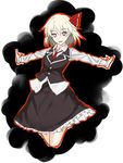  blonde_hair darkness hair_ribbon jonylaser long_sleeves necktie open_mouth outline outstretched_arms red_eyes ribbon rumia shirt skirt skirt_set smile solo touhou vest 