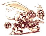  chibi damaged gm_(mobile_suit) gm_kai gundam gundam_0080 kampfer_(mobile_suit) mecha severed_arm severed_head severed_limb susagane sword weapon 