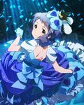  artist_request dress gloves hair_ornament idolmaster idolmaster_million_live! looking_at_viewer makabe_mizuki official_art silver_hair smile solo yellow_eyes 