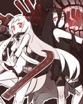  airfield_hime back-to-back battleship_hime black_hair dress horns kaginoni kantai_collection long_hair multiple_girls red_eyes saliva shinkaisei-kan short_dress sketch sleeveless smile very_long_hair white_hair 