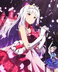  audience confetti dress gloves hair_ornament idolmaster idolmaster_(classic) idolmaster_million_live! long_hair looking_at_viewer makabe_mizuki microphone microphone_stand multiple_girls official_art shijou_takane short_hair silver_hair 