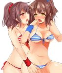  :o arle_nadja bad_id bad_pixiv_id bikini blush breast_grab breasts brown_hair doppelganger_arle eta_24 front-tie_bikini front-tie_top grabbing half_updo highres madou_monogatari medium_breasts multiple_girls puyopuyo red_eyes saliva short_hair striped striped_bikini swimsuit white_background wrist_cuffs yellow_eyes yuri 