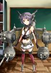  brown_eyes chalkboard cosplay grey_hair inoshira kantai_collection nagato_(kantai_collection) nagato_(kantai_collection)_(cosplay) nagato_yuki namesake short_hair solo suzumiya_haruhi_no_yuuutsu thighhighs 