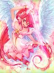  :d aino_megumi angel_wings bad_id bad_pixiv_id bare_shoulders brooch collarbone cure_lovely happinesscharge_precure! jewelry long_hair magical_girl motoki_(hisano_motoki) open_mouth pantyhose pink_eyes pink_hair ponytail precure rapier smile solo super_happiness_lovely sword weapon white_legwear white_wings wide_ponytail wings 