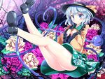  ass bad_id bad_pixiv_id blue_eyes e.o. floral_print flower hat hat_ribbon heart heart_of_string komeiji_koishi pink_flower pink_rose plant ribbon rose shirt silver_hair skirt smile solo thighs third_eye touhou upskirt vines white_flower white_rose 