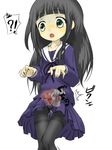  1girl black_hair blood castration copyright_request crying crying_with_eyes_open ghost_hands green_eyes guro hands ovaries pain ryona school_uniform squeezing tears uterus x-ray 