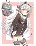  amatsukaze_(kantai_collection) bad_id bad_pixiv_id blush choker dress hair_tubes hairband hands_on_hips kantai_collection long_hair looking_at_viewer open_mouth rensouhou-kun ro-ichi sailor_dress short_dress silver_hair thighhighs two_side_up yellow_eyes zettai_ryouiki 